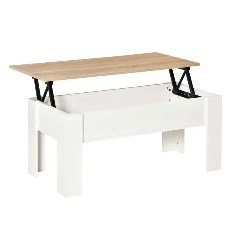 Mesa de Centro Elevable con Encimera Elevable con Espacio Oculto de Almacenaje 100x50x45-58,5 cm Blanco y Natural Mesa de Centro Elevable con Encimera Elevable con Espacio Oculto de Almacenaje 100x50x45-58,5 cm Blanco y Natural
