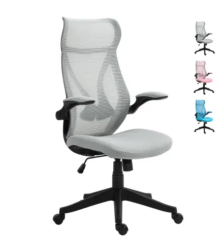 Silla de Oficina Giratoria con Altura Ajustable Reposabrazos Abatibles y Función de Basculante Carga 120 kg Gris Claro