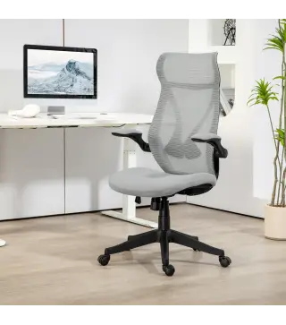 Silla de Oficina Giratoria con Altura Ajustable Reposabrazos Abatibles y Función de Basculante Carga 120 kg Gris Claro