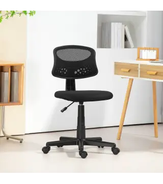 Silla de Oficina sin Brazos Silla de Escritorio Giratoria con Respaldo de Malla Transpirable Altura Ajustable Negro