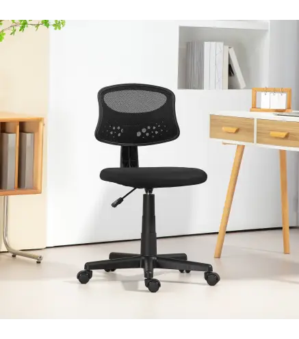 Silla de Oficina sin Brazos Silla de Escritorio Giratoria con Respaldo de Malla Transpirable Altura Ajustable Negro
