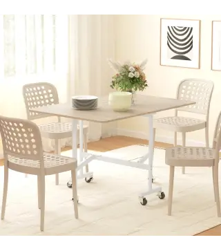 Mesa de Comedor Plegable para 4-6 Personas con Ruedas y Alas Abatibles Mesa Abatible para Cocina Salón 120x80x73cm Roble