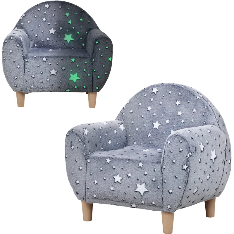 Sofá Infantil con Diseño de Estrellas que Brillan en la Oscuridad Tejido Suave de Terciopelo 55x40x55 cm Gris
