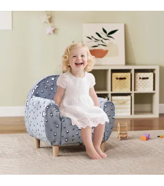 Sofá Infantil con Diseño de Estrellas que Brillan en la Oscuridad Tejido Suave de Terciopelo 55x40x55 cm Gris