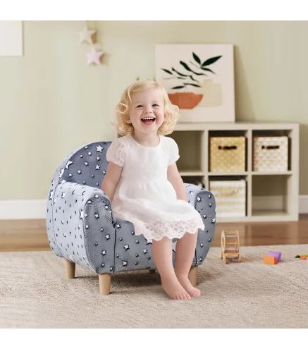 Sofá Infantil con Diseño de Estrellas que Brillan en la Oscuridad Tejido Suave de Terciopelo 55x40x55 cm Gris