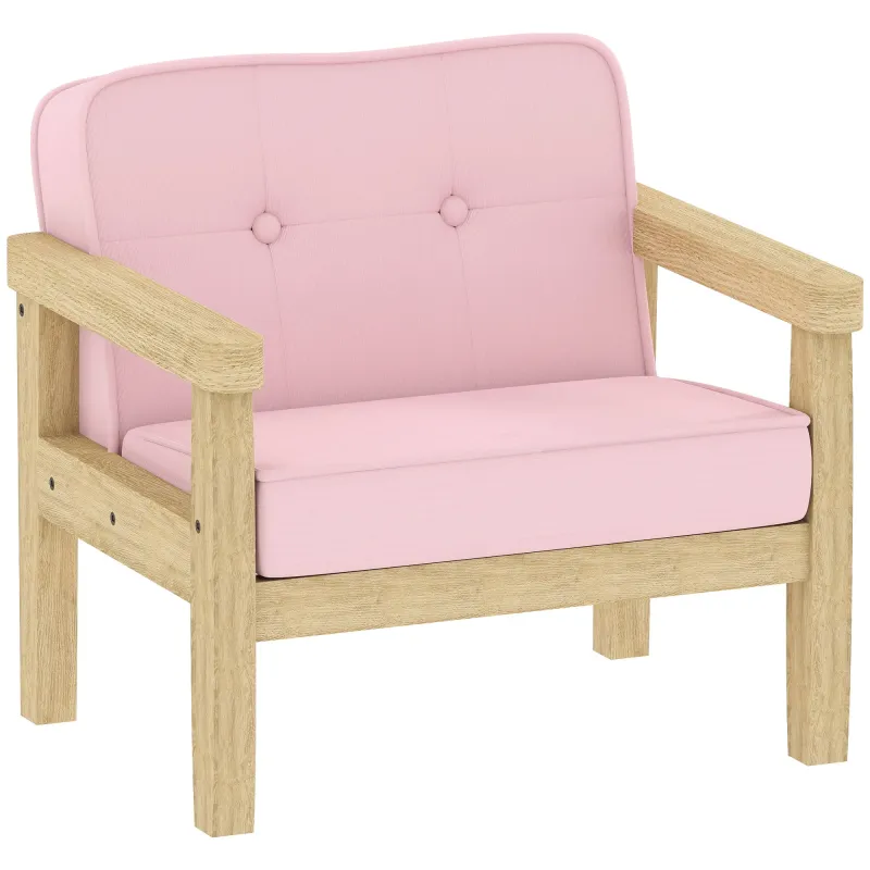 Sillón Infantil con Tejido Suave de Pana y Estructura de Madera Asiento y Respaldo Acolchado 46,5x44x45 cm Rosa