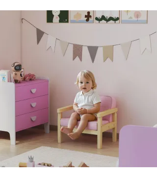 Sillón Infantil con Tejido Suave de Pana y Estructura de Madera Asiento y Respaldo Acolchado 46,5x44x45 cm Rosa