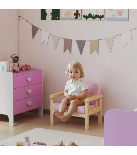 Sillón Infantil con Tejido Suave de Pana y Estructura de Madera Asiento y Respaldo Acolchado 46,5x44x45 cm Rosa