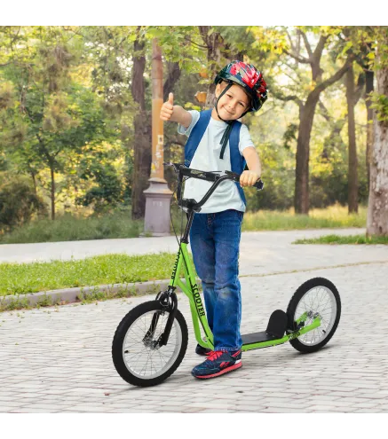 Patinete Infantil Patinete con 2 Ruedas Manillar Ajustable en Altura y Doble Freno Carga 100 kg 139x58x90-96 cm Verde