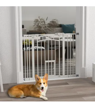 Barrera de Seguridad para Perros 74-100 cm con Extensión Montaje a Presión Doble Bloqueo para Puerta Escalera Blanco