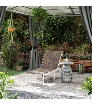 Tumbona Reclinable de Jardín Exterior con Ruedas Respaldo Ajustable en 5 Posiciones y Marco de Acero 166 Marrón