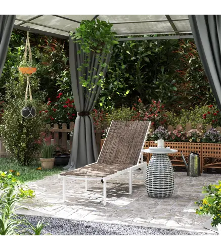 Tumbona Reclinable de Jardín Exterior con Ruedas Respaldo Ajustable en 5 Posiciones y Marco de Acero 166 Marrón