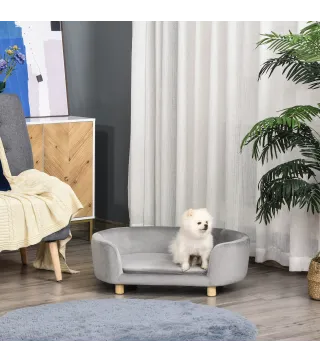 Sofá para Perros Pequeños con Patas de Madera Funda Lavable y Cojín Desmontable 86x55x33 cm Gris Claro