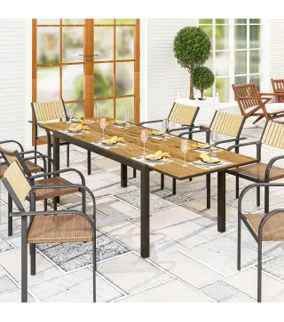 Mesa de Comedor Extensible de Exterior de 160-240 cm para 6-8 Personas Mesa Rectangular para Porche Terraza Jardín