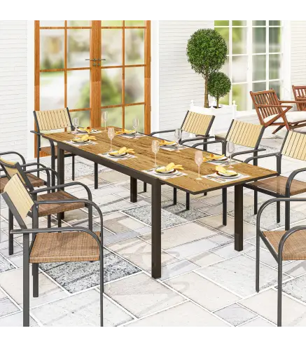 Mesa de Comedor Extensible de Exterior de 160-240 cm para 6-8 Personas Mesa Rectangular para Porche Terraza Jardín