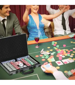 Set de Póker con 400 Fichas 2 Barajas de Cartas Dados Tapete y Botón de Crupier Set de Casino Texas Hold'em con Maletín