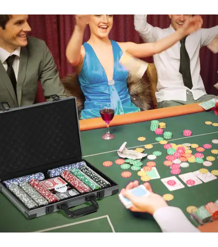 Set de Póker con 400 Fichas 2 Barajas de Cartas Dados Tapete y Botón de Crupier Set de Casino Texas Hold'em con Maletín