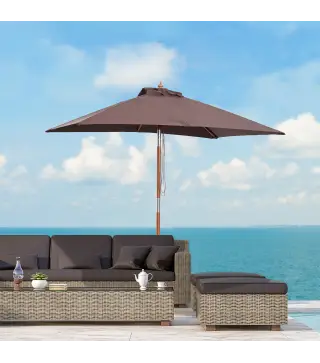 Sombrilla de Jardín Rectangular 200x150x235 cm Inclinable con Anti-UV y Poste de Madera para Terraza Patio Café