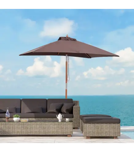 Sombrilla de Jardín Rectangular 200x150x235 cm Inclinable con Anti-UV y Poste de Madera para Terraza Patio Café