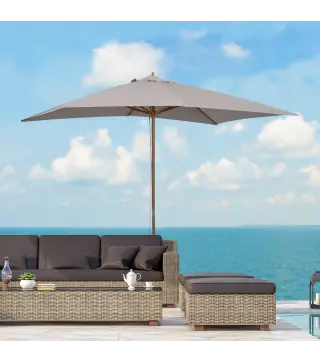 Sombrilla de Jardín 295x200x255 cm con Mástil de Madera Varillas de Bambú y Polea Parasol Rectangular para Terraza Gris