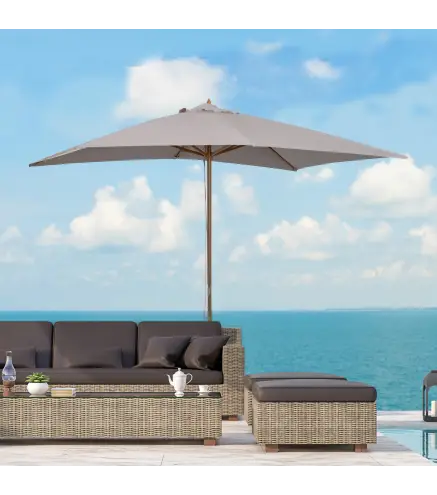 Sombrilla de Jardín 295x200x255 cm con Mástil de Madera Varillas de Bambú y Polea Parasol Rectangular para Terraza Gris