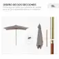 Sombrilla de Jardín 295x200x255 cm con Mástil de Madera Varillas de Bambú y Polea Parasol Rectangular para Terraza Gris