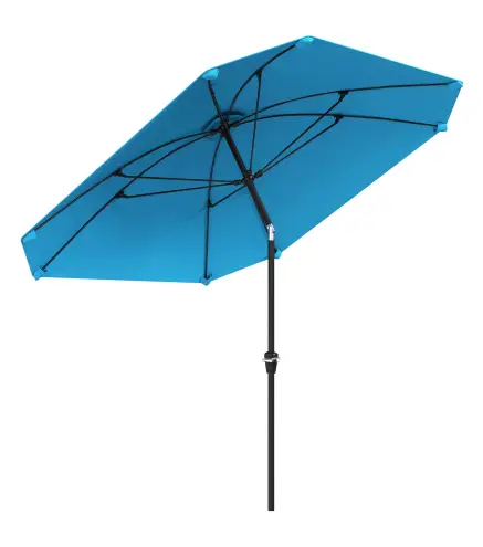 Sombrilla de Jardín 233x233 cm Ángulo Ajustable Impermeable Poste de Aluminio Varillas de Fibra de Vidrio Manivela Azul