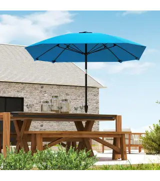 Sombrilla de Jardín 233x233 cm Ángulo Ajustable Impermeable Poste de Aluminio Varillas de Fibra de Vidrio Manivela Azul