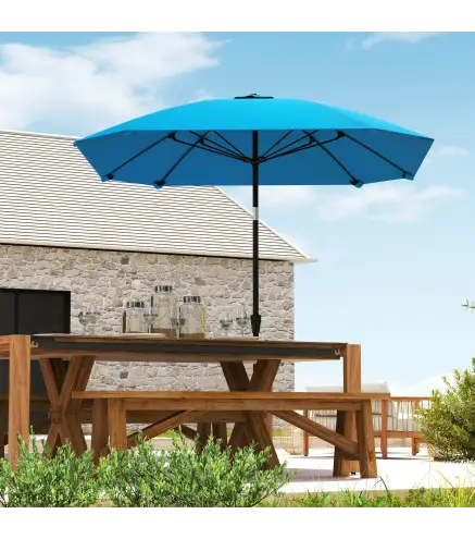 Sombrilla de Jardín 233x233 cm Ángulo Ajustable Impermeable Poste de Aluminio Varillas de Fibra de Vidrio Manivela Azul