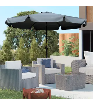 Parasol de Jardín de Aluminio Ø266x250 cm con Ángulo Ajustable Protección UV50+ Techo de Ventilación y Manivela Gris