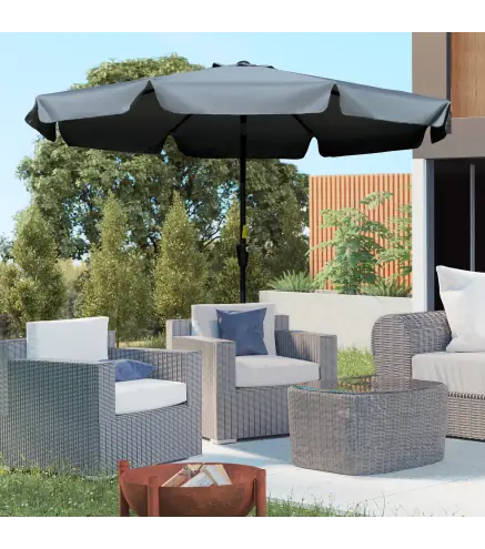 Parasol de Jardín de Aluminio Ø266x250 cm con Ángulo Ajustable Protección UV50+ Techo de Ventilación y Manivela Gris