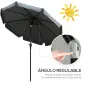 Parasol de Jardín de Aluminio Ø266x250 cm con Ángulo Ajustable Protección UV50+ Techo de Ventilación y Manivela Gris