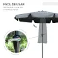 Parasol de Jardín de Aluminio Ø266x250 cm con Ángulo Ajustable Protección UV50+ Techo de Ventilación y Manivela Gris