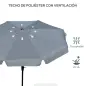 Parasol de Jardín de Aluminio Ø266x250 cm con Ángulo Ajustable Protección UV50+ Techo de Ventilación y Manivela Gris