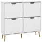 Zapatero Estrecho con 4 Cajones Abatibles y Patas de Madera Mueble Zapatero para 16 Pares 95x26x95 cm Blanco