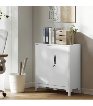 Armario Archivador Metálico con 2 Puertas Cerradura Estante Fácil Montaje para Oficina Estudio Garaje 80x35x91 cm Blanco