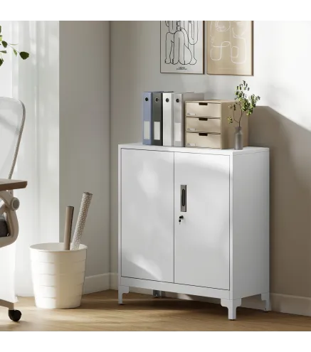 Armario Archivador Metálico con 2 Puertas Cerradura Estante Fácil Montaje para Oficina Estudio Garaje 80x35x91 cm Blanco