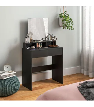 Mesa de Maquillaje con Espejo 2 Cajones 3 Compartimentos Tocador para Dormitorio 75x38x135 cm Negro