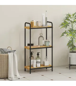 Estantería de Baño de Bambú con 3 Baldas Abiertas Diseño de Lamas y Estructura de Acero 41,5x21,5x77,5 cm Natural