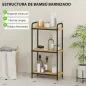 Estantería de Baño de Bambú con 3 Baldas Abiertas Diseño de Lamas y Estructura de Acero 41,5x21,5x77,5 cm Natural