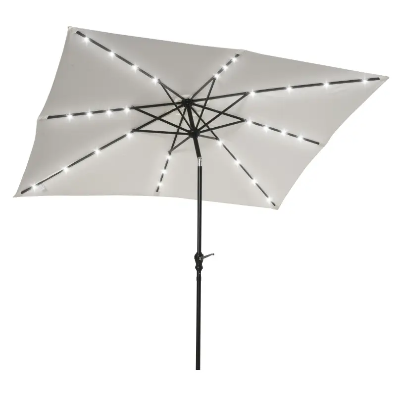 Parasol de Terraza Exterior 268x205x248 cm con Techo Inclinable hasta 45° Luces LED Solares y Manivela Blanco Crema