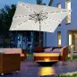 Parasol de Terraza Exterior 268x205x248 cm con Techo Inclinable hasta 45° Luces LED Solares y Manivela Blanco Crema