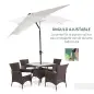 Parasol de Terraza Exterior 268x205x248 cm con Techo Inclinable hasta 45° Luces LED Solares y Manivela Blanco Crema