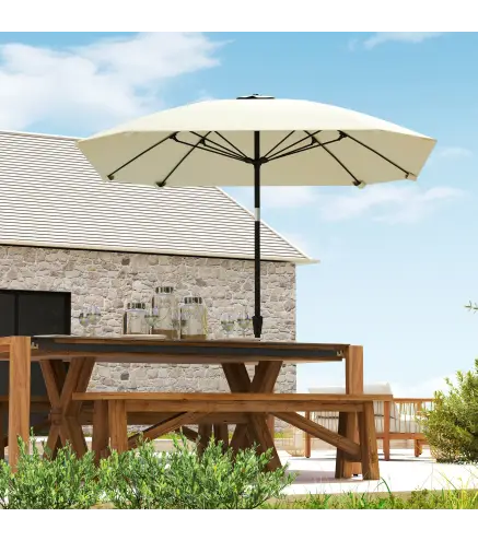 Sombrilla de Jardín 233x233 cm Ángulo Ajustable Impermeable Poste de Aluminio Varillas de Fibra de Vidrio Manivela Crema