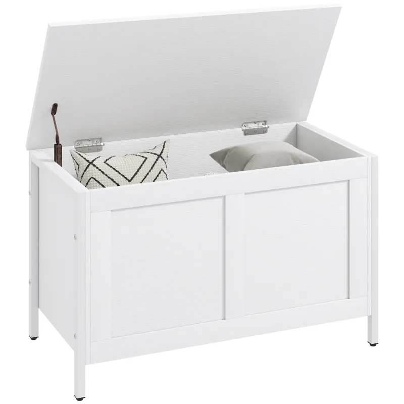 Baúl de Almacenaje para Dormitorio 95 L con Tapa Banco de Almacenaje con Bisagra de Seguridad 80x40x50 cm Blanco Veteado