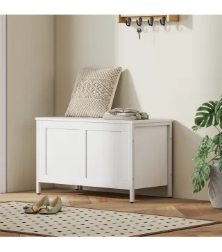 Baúl de Almacenaje para Dormitorio 95 L con Tapa Banco de Almacenaje con Bisagra de Seguridad 80x40x50 cm Blanco Veteado