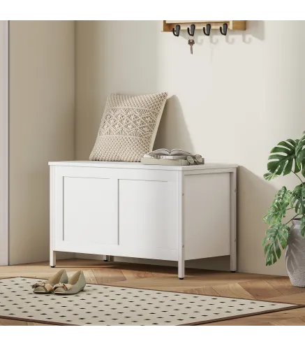 Baúl de Almacenaje para Dormitorio 95 L con Tapa Banco de Almacenaje con Bisagra de Seguridad 80x40x50 cm Blanco Veteado