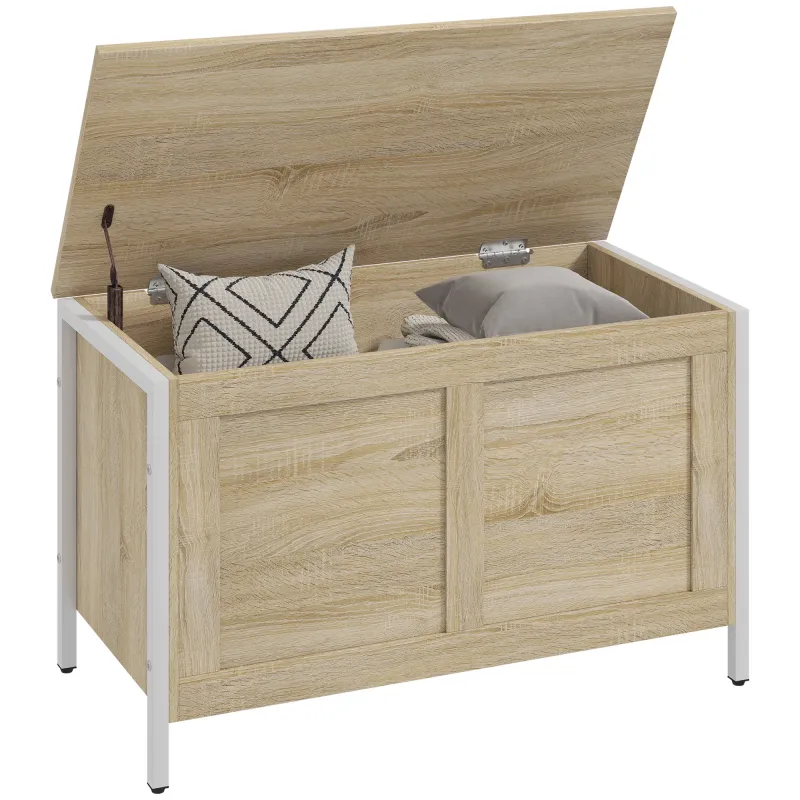Baúl de Almacenaje para Dormitorio 95 L con Tapa Banco de Almacenaje con Bisagra de Seguridad 80x40x50 cm Roble