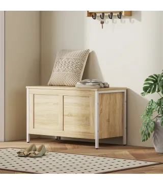 Baúl de Almacenaje para Dormitorio 95 L con Tapa Banco de Almacenaje con Bisagra de Seguridad 80x40x50 cm Roble