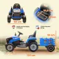 Tractor Eléctrico para Niños con Remolque Desmontable Batería 12V Velocidad 3-5 km/h, Control Remoto 2,4G Azul